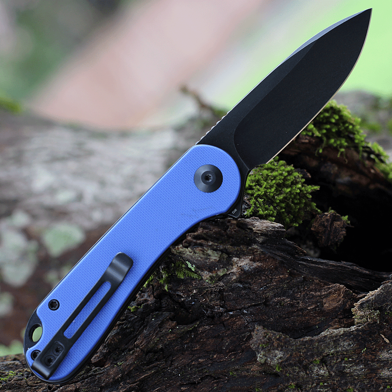 CIVIVI Elementum Folding Knife (C907X)- 2.96" Blackwashed D2 Drop Point Blade, Blue G-10 Handles