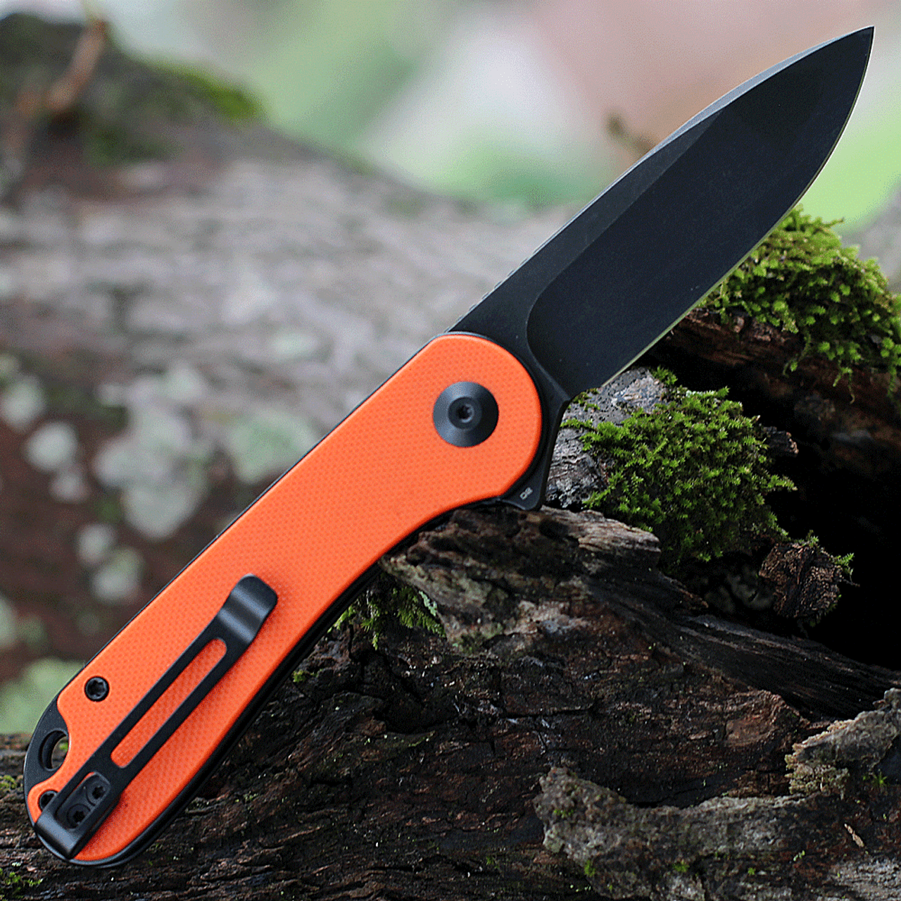 CIVIVI Elementum Folding Knife (C907Y)- 2.96" Blackwashed D2 Drop Point Blade, Orange G-10 Handles