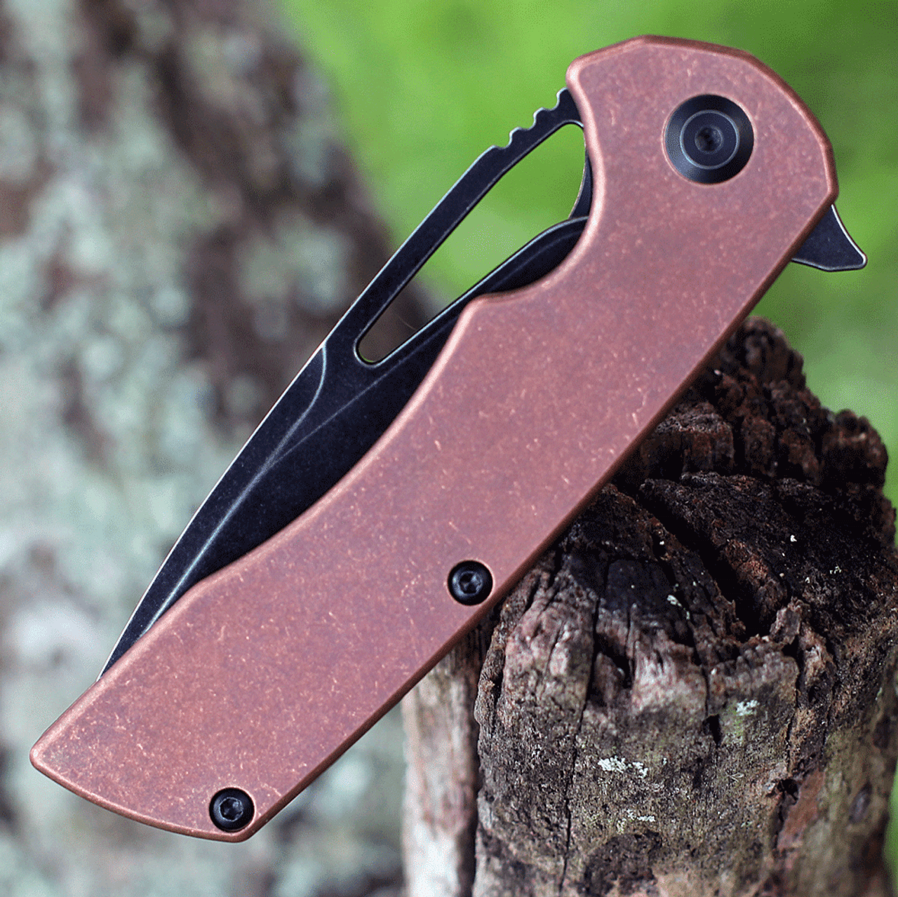 Kansept Knives Kryo (K1001C2) 3.58" CPM-S35VN Satin Tanto Plain Blade, Copper Handle