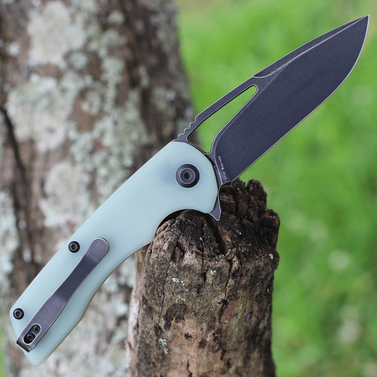 Kansept Knives Kryo (KT1001A5) 3.58" D2 Black Drop Point Plain Blade, Jade G-10 Handle