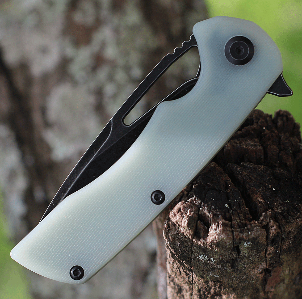 Kansept Knives Kryo (KT1001A5) 3.58" D2 Black Drop Point Plain Blade, Jade G-10 Handle