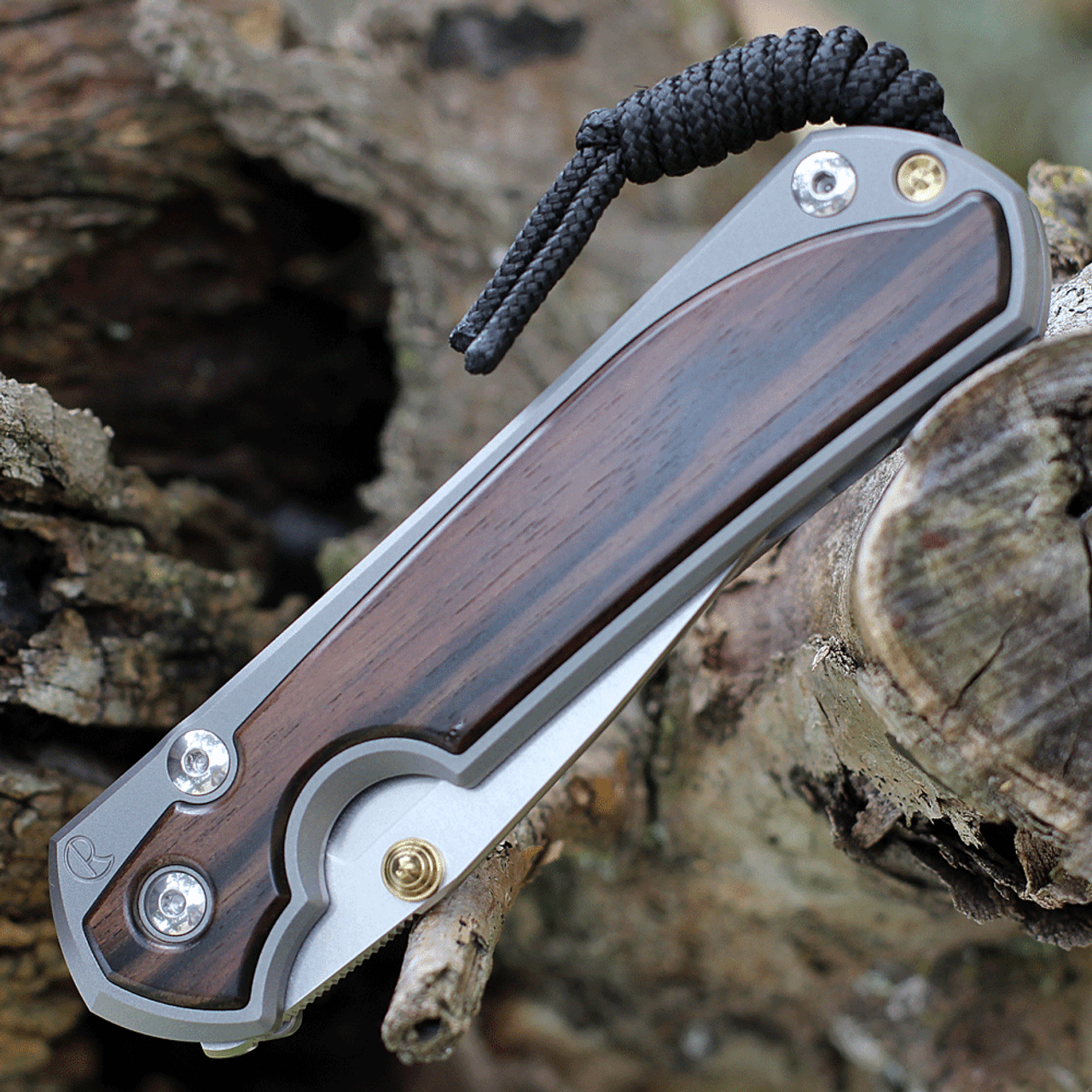 Chris Reeve Large Sebenza 31 Glass Blasted Titanium Macassar Ebony Inlay, 3.61" CPM MagnaCut Stonewashed Drop Point Blade (L31-1116)