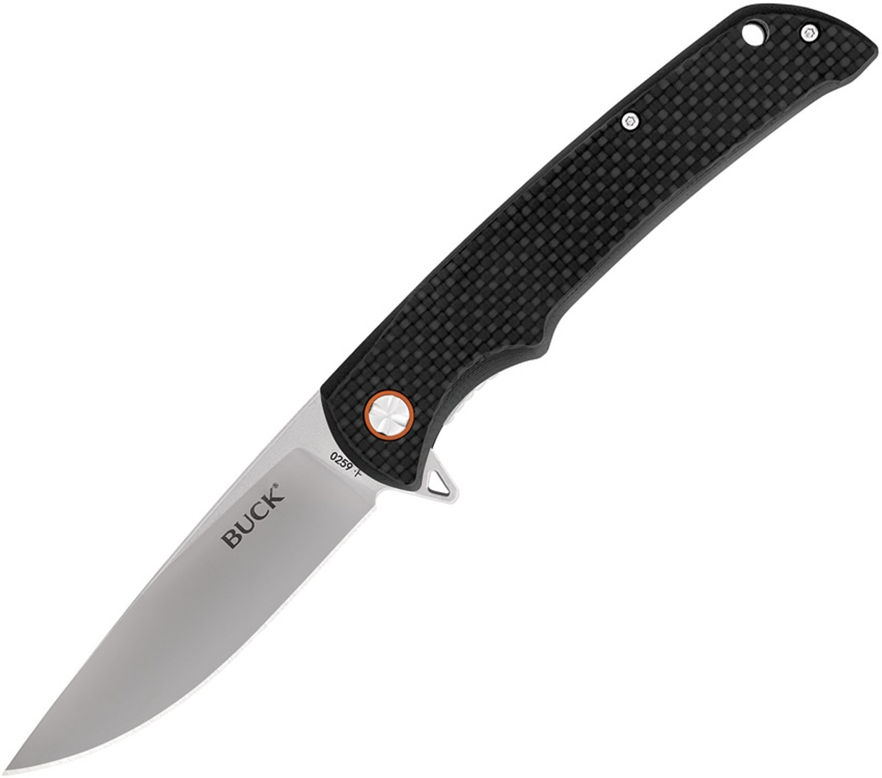 Buck Knives Haxby (BU259CFS) 3.88" 7Cr17MoV Satin Drop Point Plain Blade, Black Carbon Fiber Blade