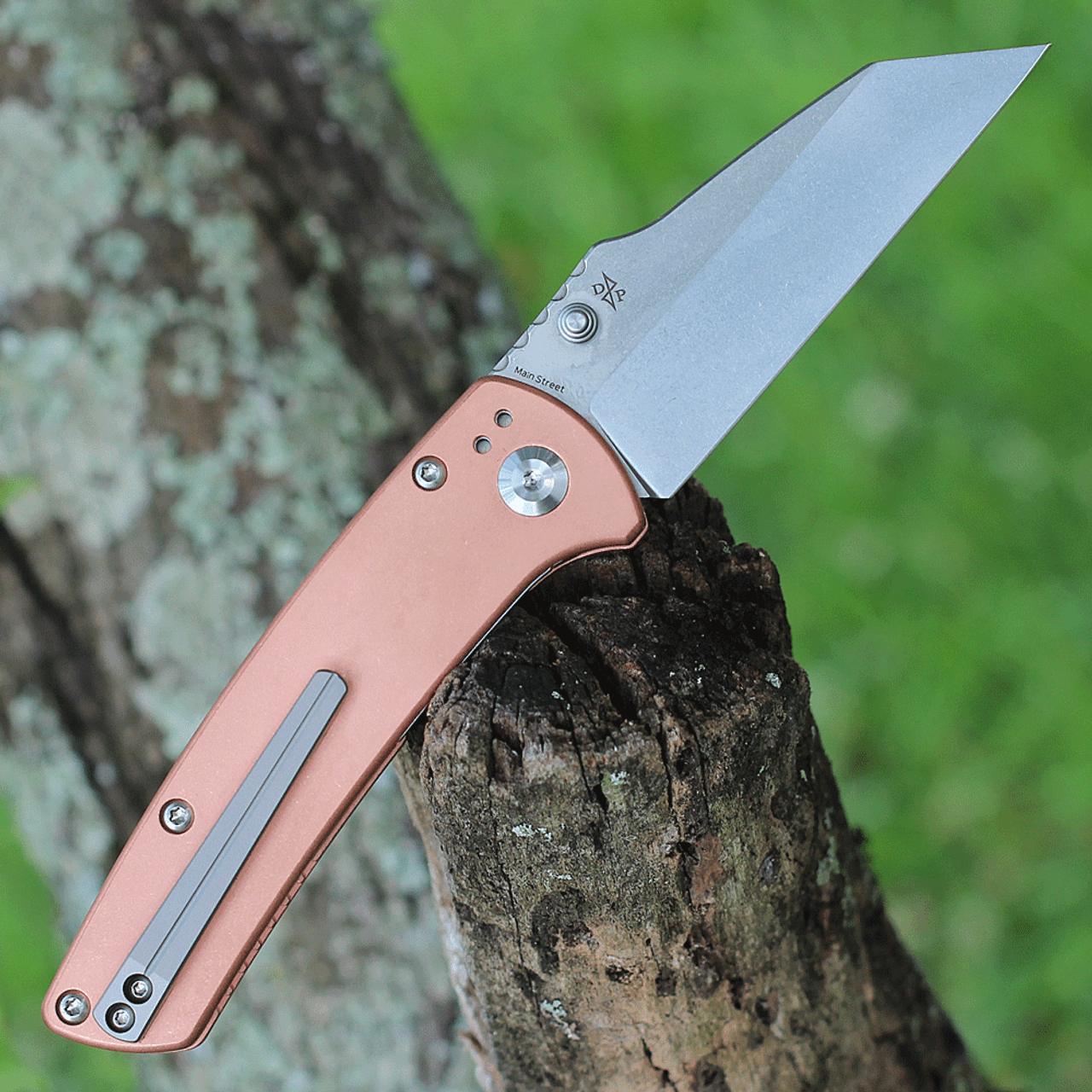 Kansept Knives Main Street KT1015B5, 3.41" 154CM Stonewashed Wharncliffe Blade, Copper Handle