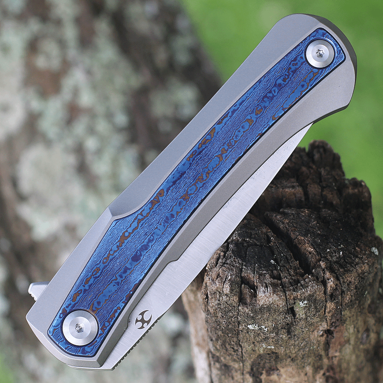 Kansept Knives Kratos K1024A3, 3.79" CPM-S35VN Satin Plain Blade, Titanium & Timascus Handles