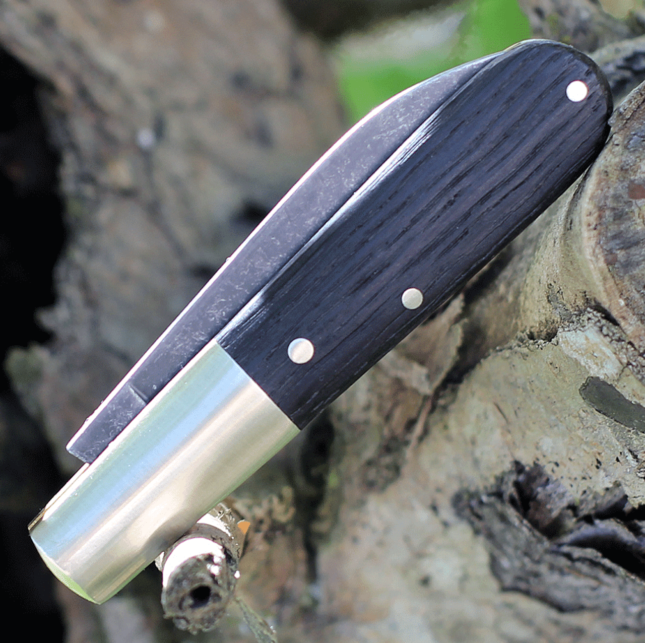 Boker Solingen Oak Tree Barlow (100503) 2.56" C75 Acid Washed Clip Point Plain Blade, Bog Oak Wood Handle with Nickel Silver Bolsters