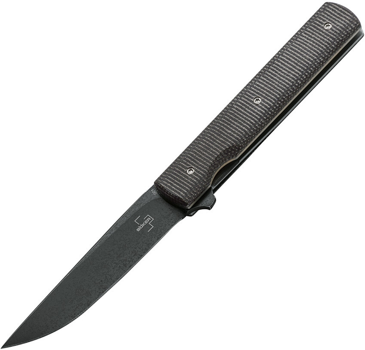 Boker Plus Urban Trapper (01BO705) 3.27" VG-10 Blackwashed Drop Point Plain Blade, Green Canvas Micarta Handle
