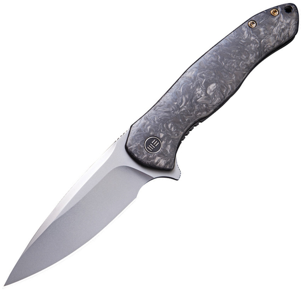 WE Knife Co. Kitefin 2001A, 3.24" CPM-S35VN Polished Bead Blast Blade, Marble Carbon Fiber Handle w/ Black Titanium Back Handle