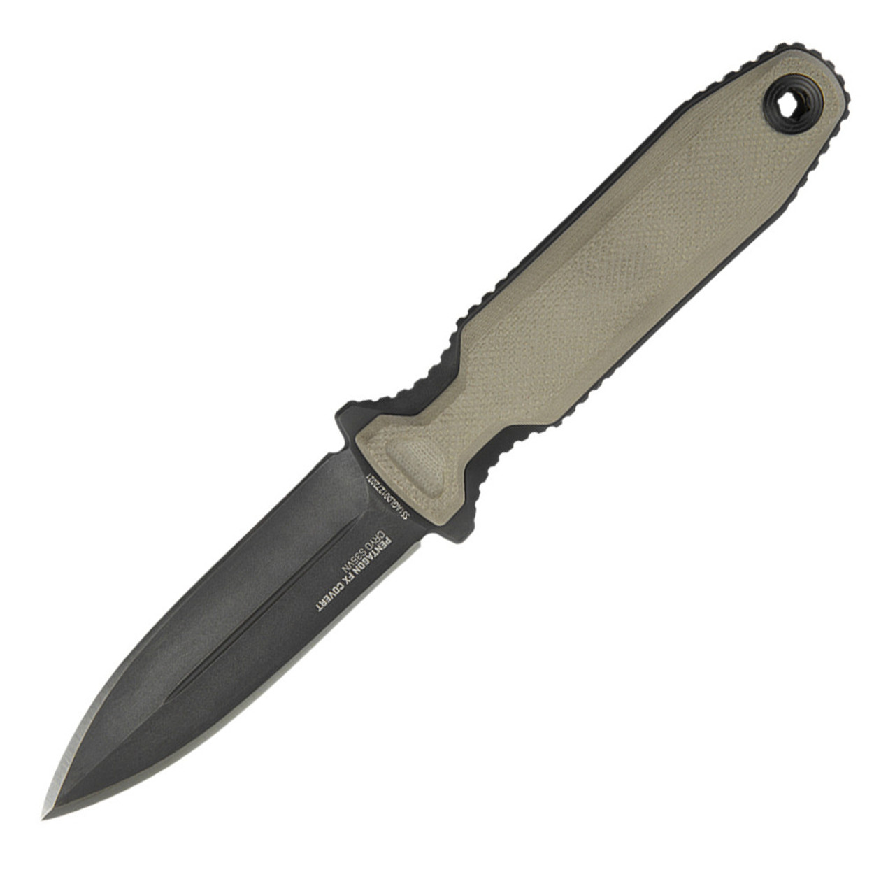 SOG Pentagon FX Covert FDE SOG17610457, 3.41" CPM S35VN Black Titanium Nitride Straight Blade, Dark Earth G-10 Handle