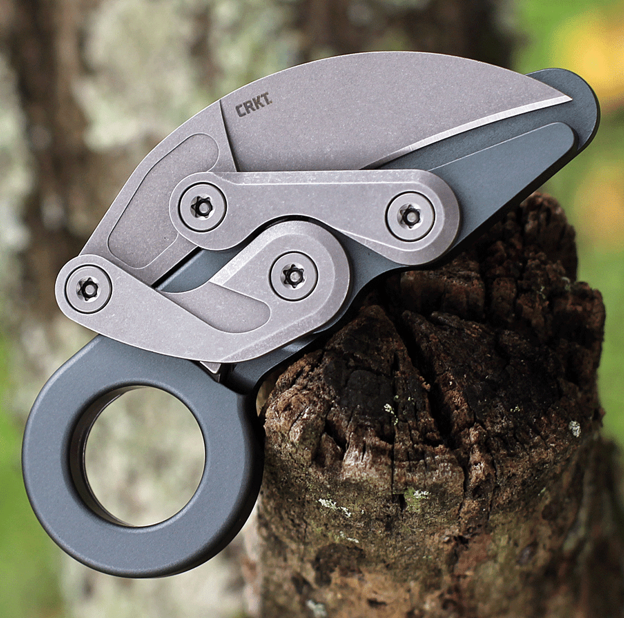 CRKT Compact Provoke Kinematic (CR4045) 2.26" D2 Stonewashed Karambit Plain Blade, Blackwashed Aluminum Handle with a Finger Ring