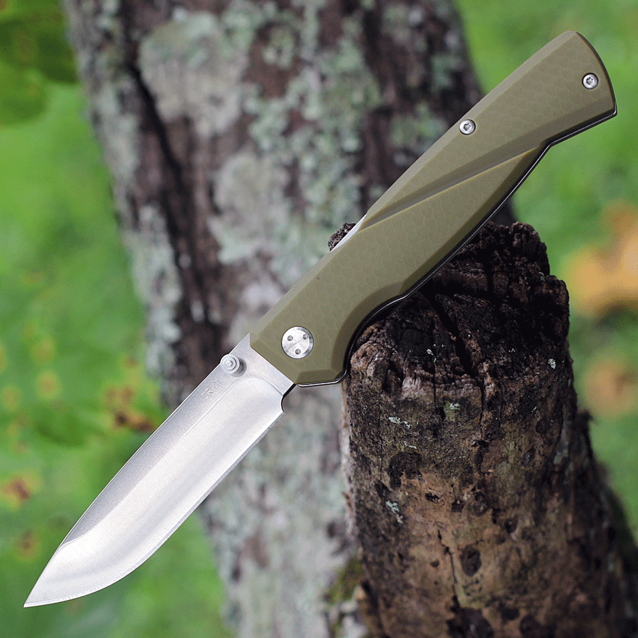 CRKT Kova (CR6434) 3.5" 8Cr13MoV Satin Drop Point Plain Blade, Green Glass Reinforced Nylon Handle