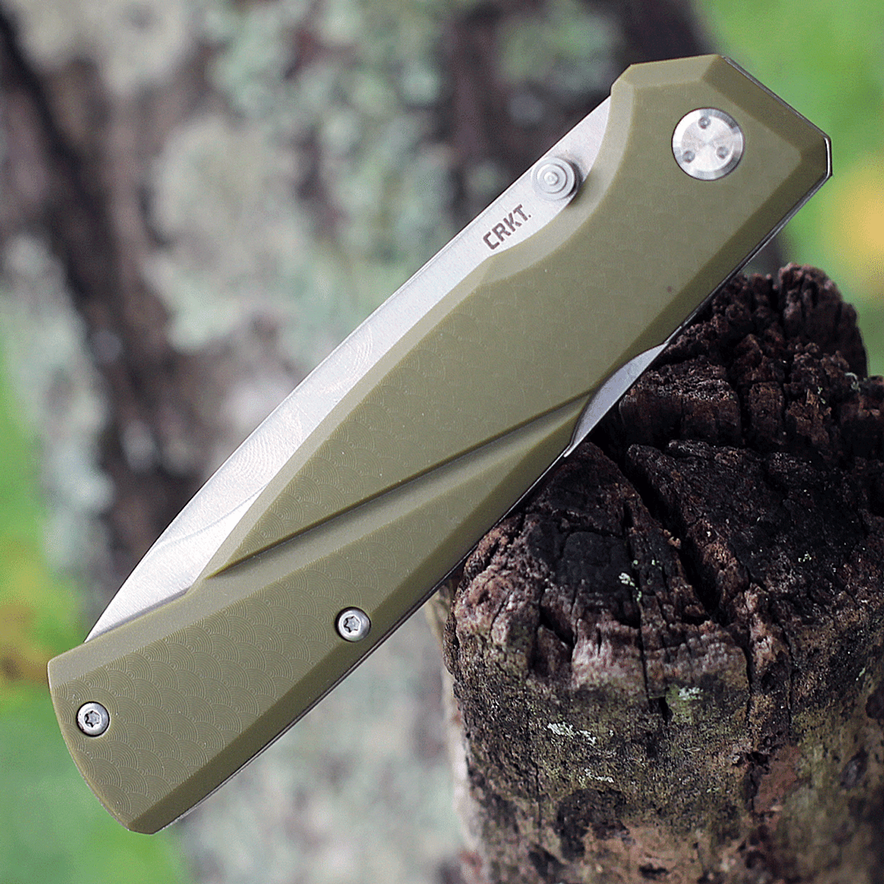 CRKT Kova (CR6434) 3.5" 8Cr13MoV Satin Drop Point Plain Blade, Green Glass Reinforced Nylon Handle