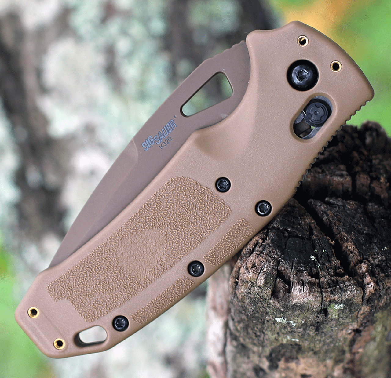 Hogue SIG Sauer K320 M17 - 36373, 3.50" CPM-S30V Coyote Tan PVD Partially Serrated Drop Point Blade, Coyote Tan Polymer Handles