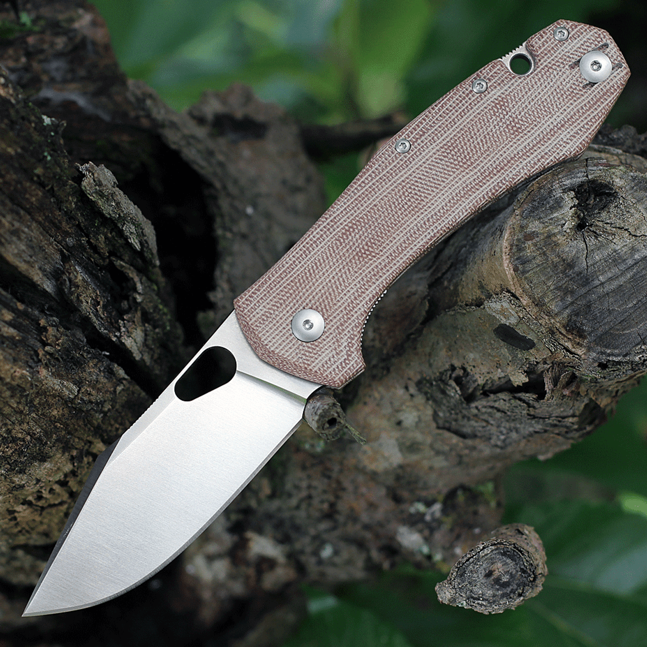 GiantMouse Ace Grand 3.31" Stonewashed Natural Micarta GRAND-NAT-MICARTA