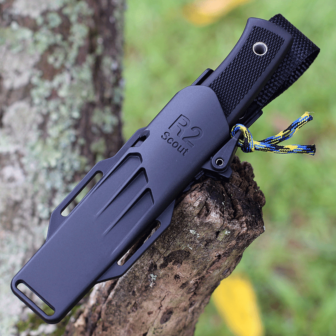 Fallkniven R2 Scout (FNR2Z) 3.25" Elmax Satin Drop Point Plain Blade, Black Thermorun Handle, Black Zytel Sheath