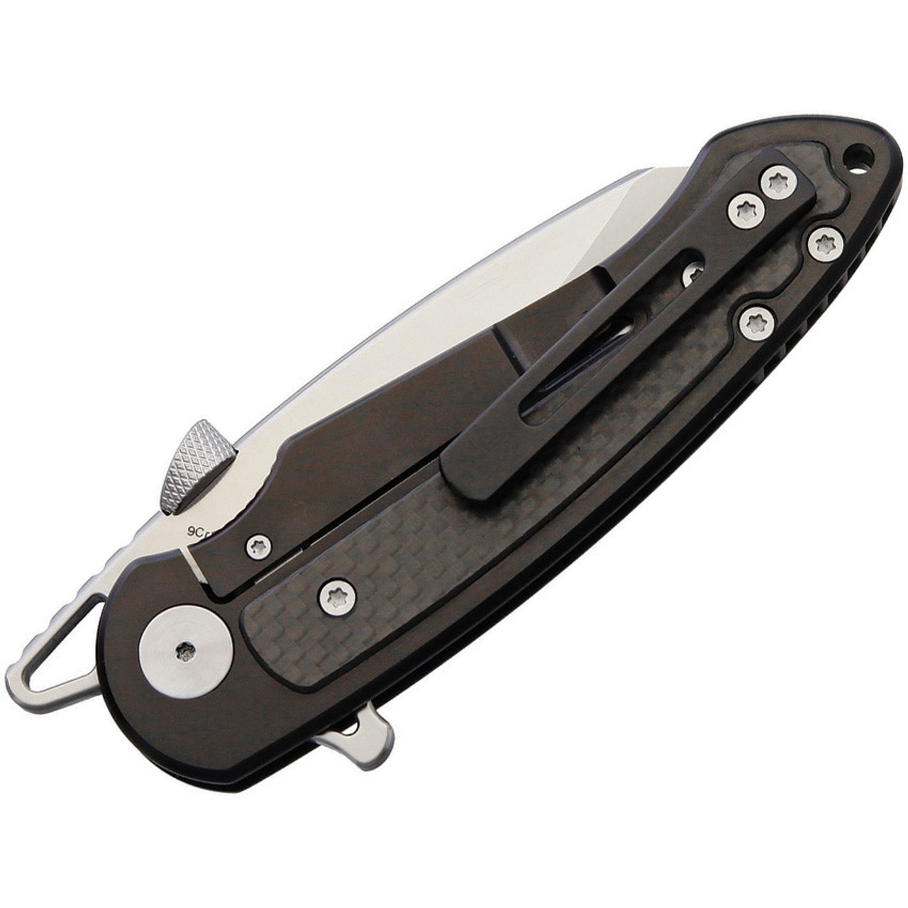 Krudo Knives Vice 3.50" Satin Plain Blade, Black Stainless Steel CF Handles - KVEC030