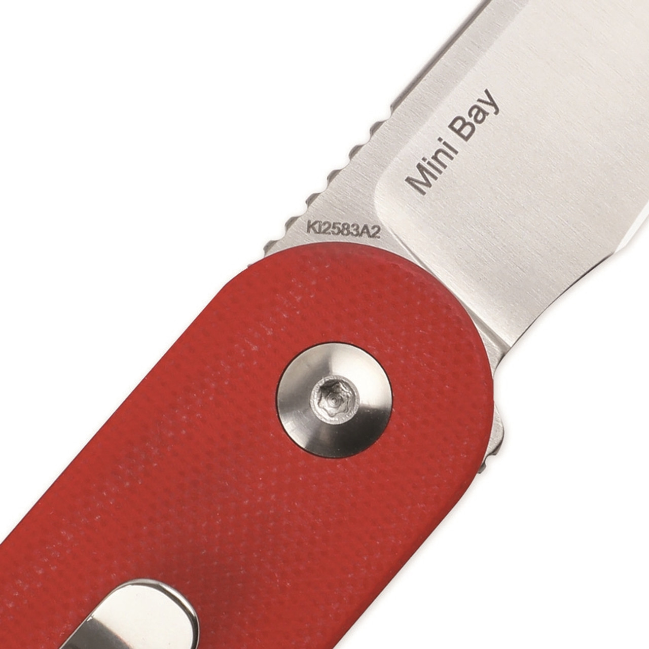 Kizer Cutlery Mini Bay (KI2583A2) 1.88" CPM-S35VN Satin Sheepsfoot Plain Blade, Red White and Black G-10 Handle