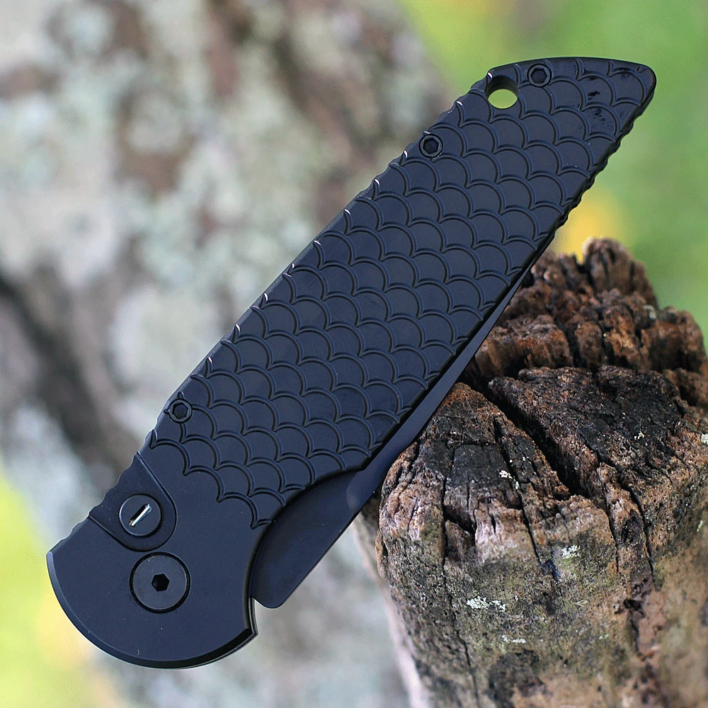Pro-Tech TR-3 X1 Operator Edition Automatic (3.5" Sterile Black) Black Fish Scale - Tritium Button