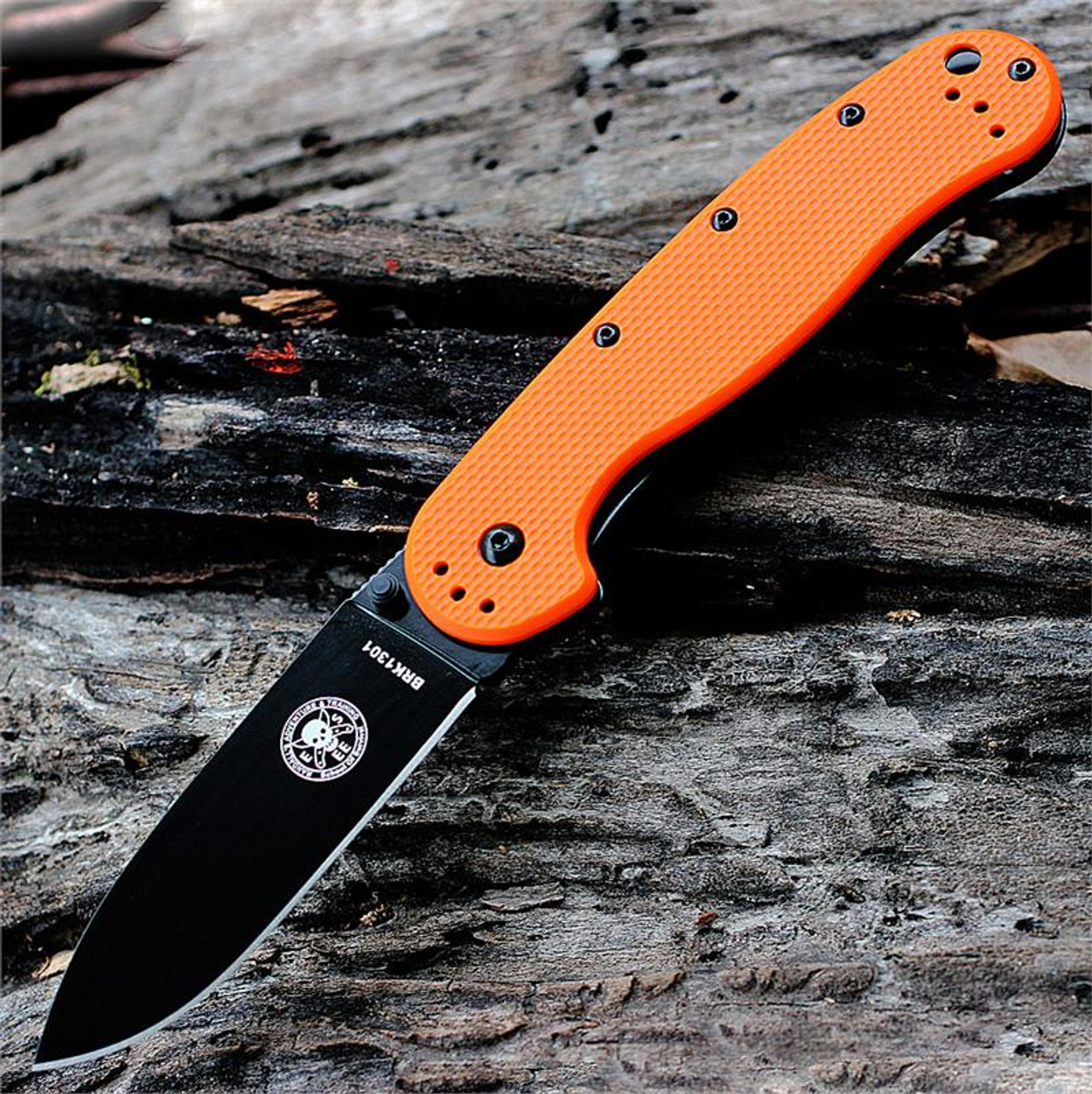 BRK Avispa Folder, Orange Nylon handles, Black AUS-8 Blade, Plain Edge, Design by Esee Knives