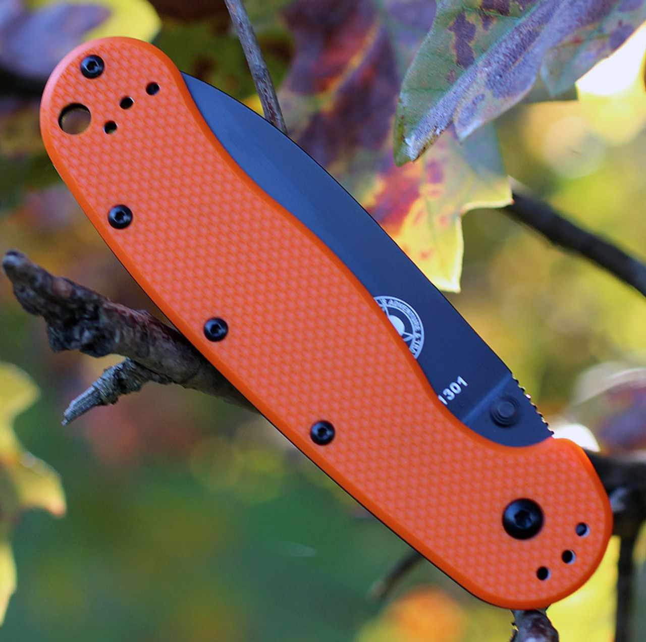 ESEE Avispa Folding Knife (BRK1301ORB)- 3.50" Black AUS-8 Drop Point Blade, Orange Polymer Handle