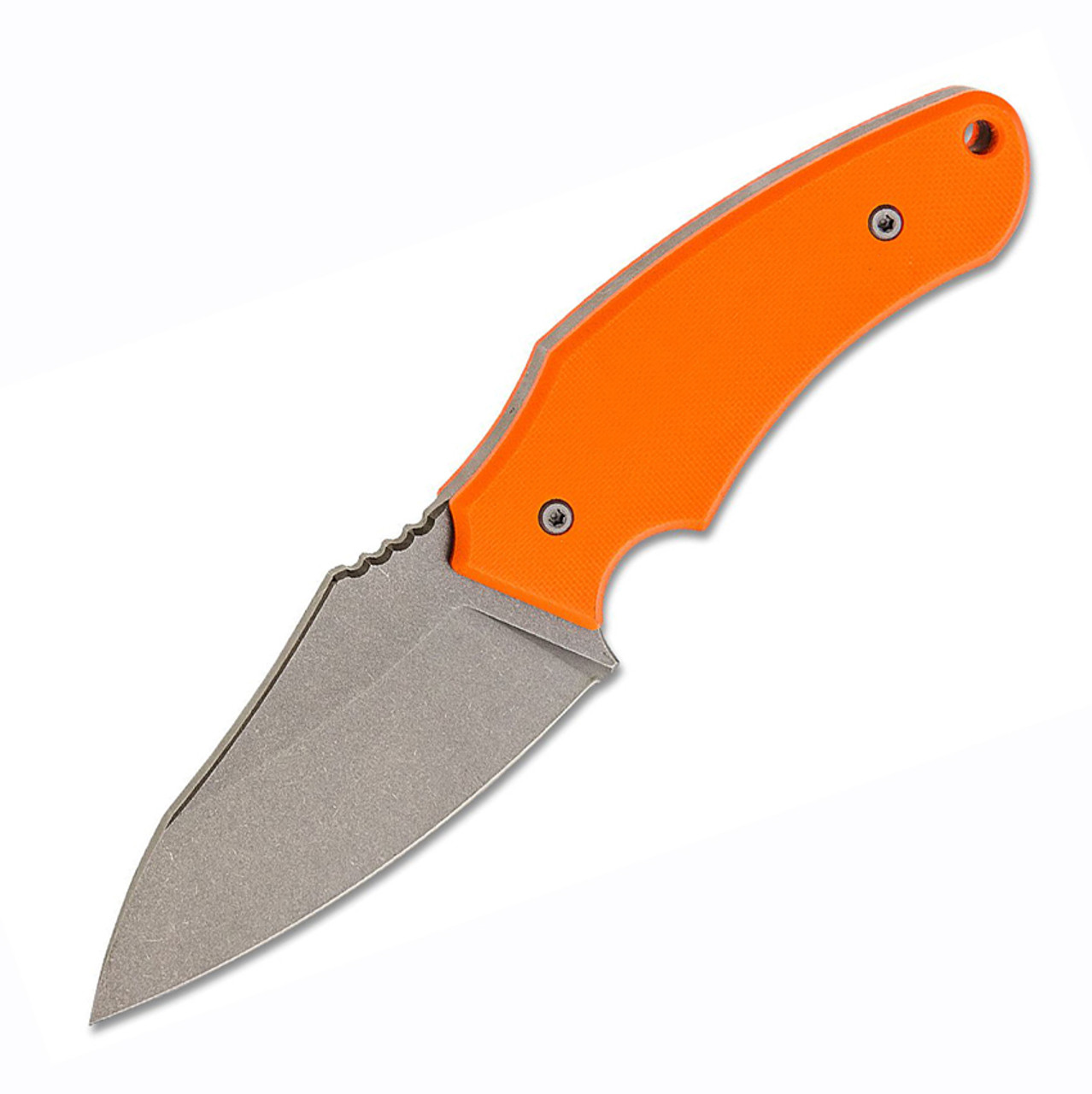 Jake Hoback Shepherd Fixed Blade Knife - 3.25" CPM-20CV Stonewashed Drop Point Plain Blade, Orange Textured G-10 Handle - Black Kydex Sheath