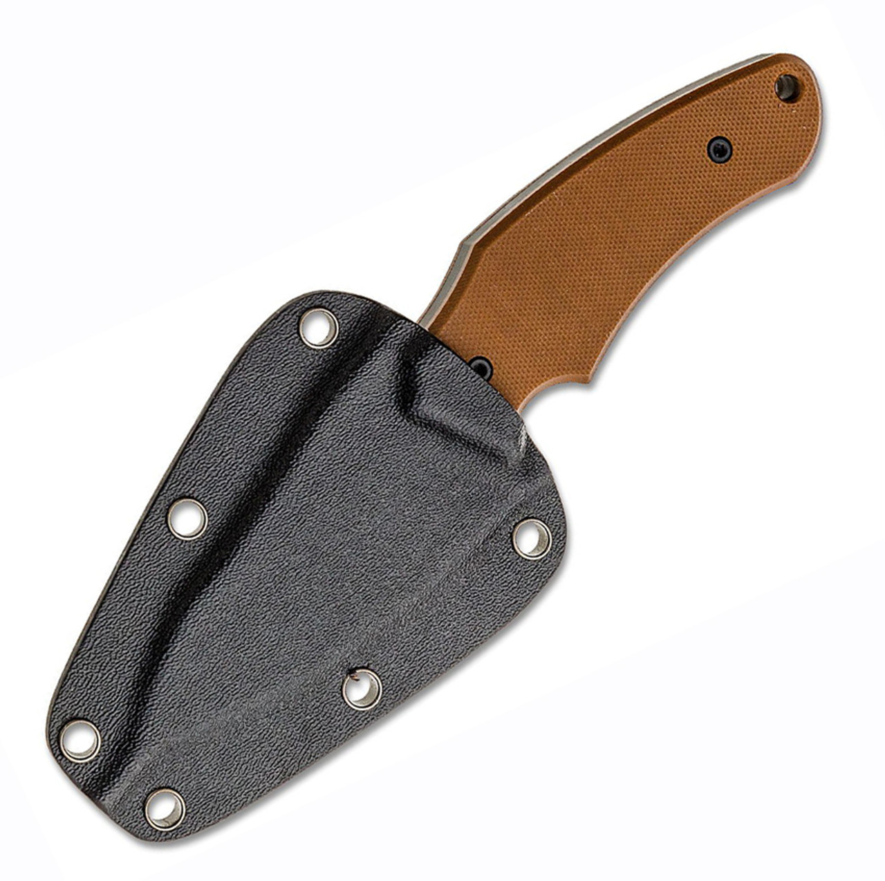 Jake Hoback Shepherd Fixed Blade Knife - 3.25" CPM-20CV Black DLC Stoenwashed Sheepsfoot Plain Blade, Brown Textured G-10 Handle - Black Kydex Sheath