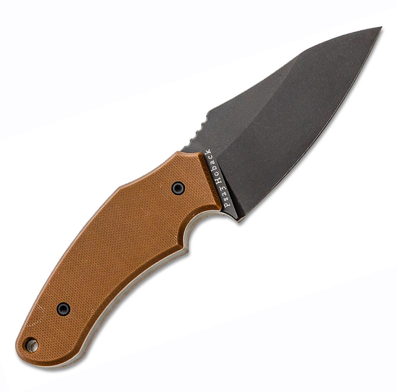 Jake Hoback Shepherd Fixed Blade Knife - 3.25" CPM-20CV Black DLC Stoenwashed Sheepsfoot Plain Blade, Brown Textured G-10 Handle - Black Kydex Sheath