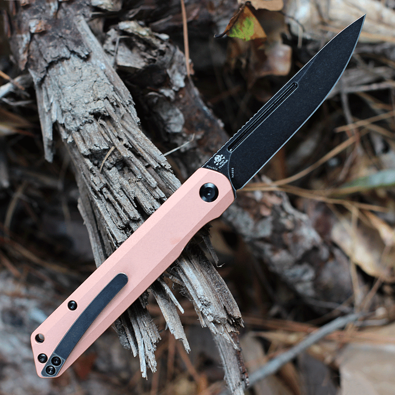 Kansept Knives Prickle (K1012C1) 3.53" CPM-S35VN Black Stonewashed Drop Point Plain Blade, Red Copper Handle