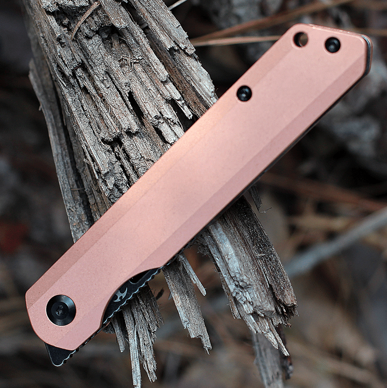 Kansept Knives Prickle (K1012C1) 3.53" CPM-S35VN Black Stonewashed Drop Point Plain Blade, Red Copper Handle