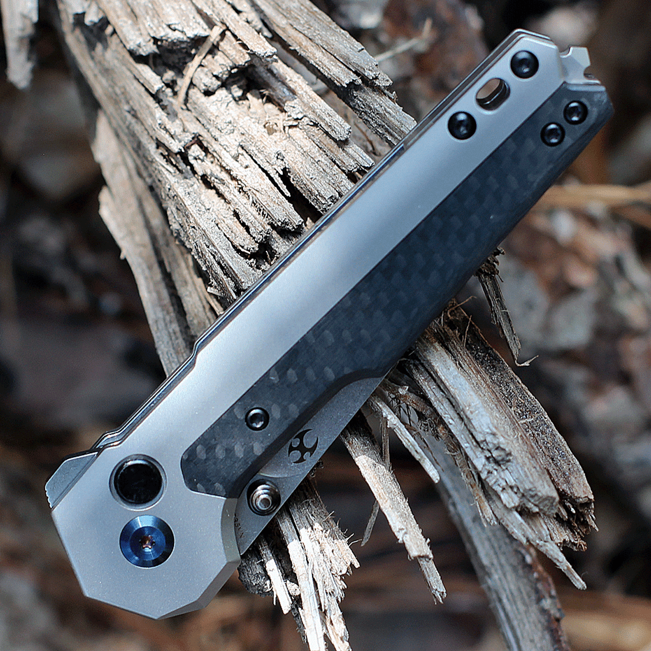 Kansept Knives EDC Tac (K2009A2) 3.1" CPM-S35VN Black TiCn Coated Drop Point Plain Blade, Gray Titanium and Twill Carbon Fiber Handle