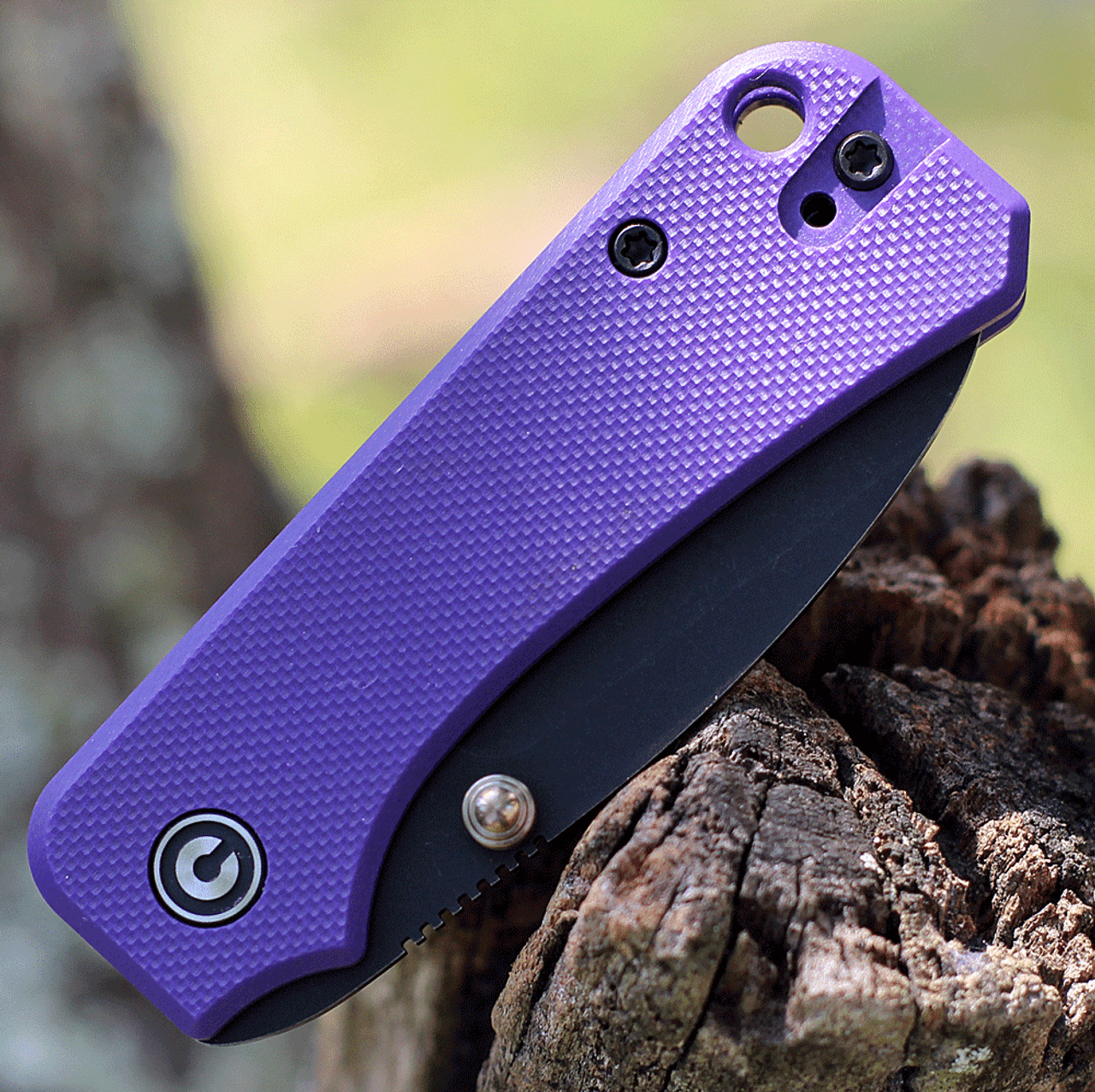 CIVIVI Baby Banter Folding Knife (C19068S-4)- 2.34" Blackwashed Nitro-V Drop Point Blade, Purple G-10 Handles