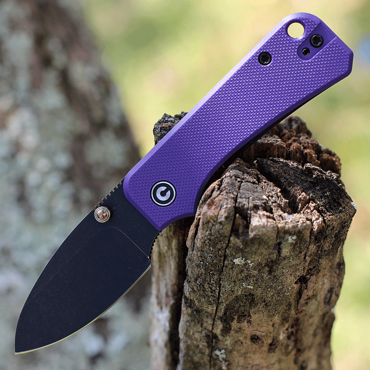 CIVIVI Baby Banter Folding Knife (C19068S-4)- 2.34" Blackwashed Nitro-V Drop Point Blade, Purple G-10 Handles