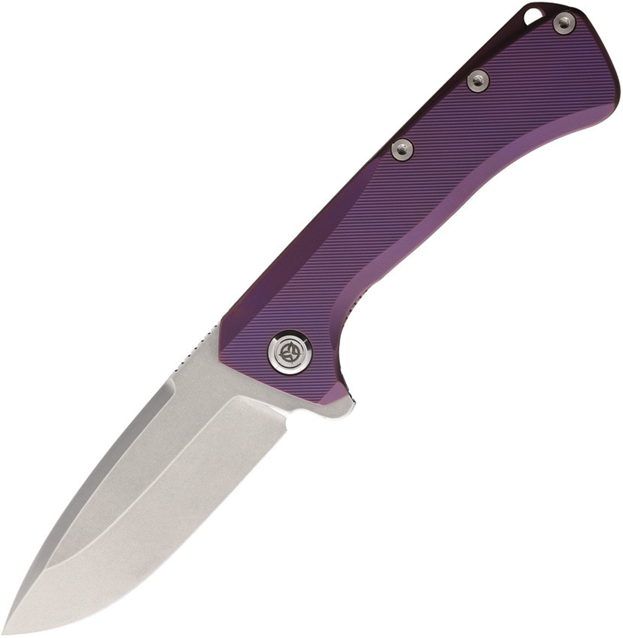PMP Knives Revenge II Frame Lock Knife - 3.74" M390 Satin Drop Point Plain Blade, Purple Textured Titanium Handle
