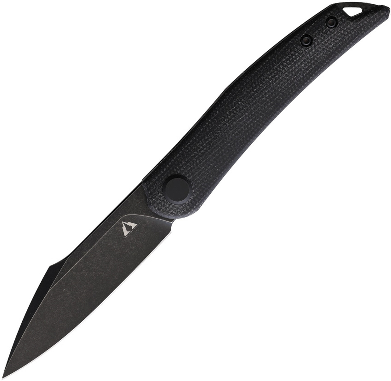 CMB Made Knives Kisame Front Flipper CMB-03B - 3" K110 Black Stonewashed Reverse Tanto Plain Blade, Black Canvas Micarta Handle