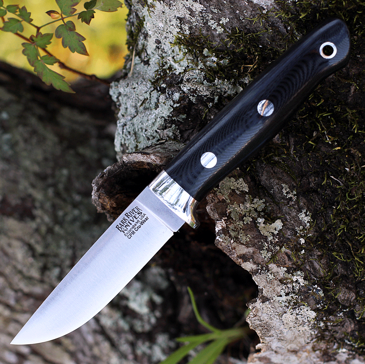 Bark River Knives Mountaineer II (02-064-MBC) - 3.5" CPM CRU-Wear Satin Drop Point Plain Blade, Black Canvas Micarta Handle