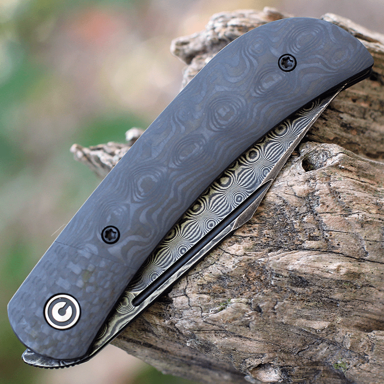 CIVIVI Appalachian Drifter II Folding Knife (C19010C-DS3)- 2.96" Damascus Clip Point Blade, Black Carbon Fiber Handle