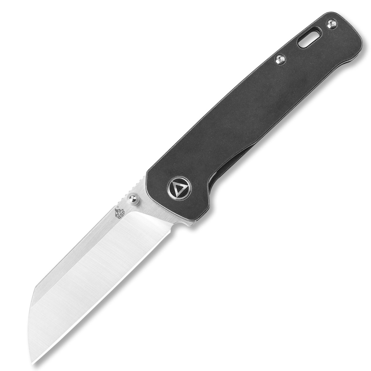QSP Knife Penguin Folding Knife (QS130M) 3.125" 154CM Two-Toned Satin Sheepsfoot Plain Blade, Black Stonewashed Titanium Handle