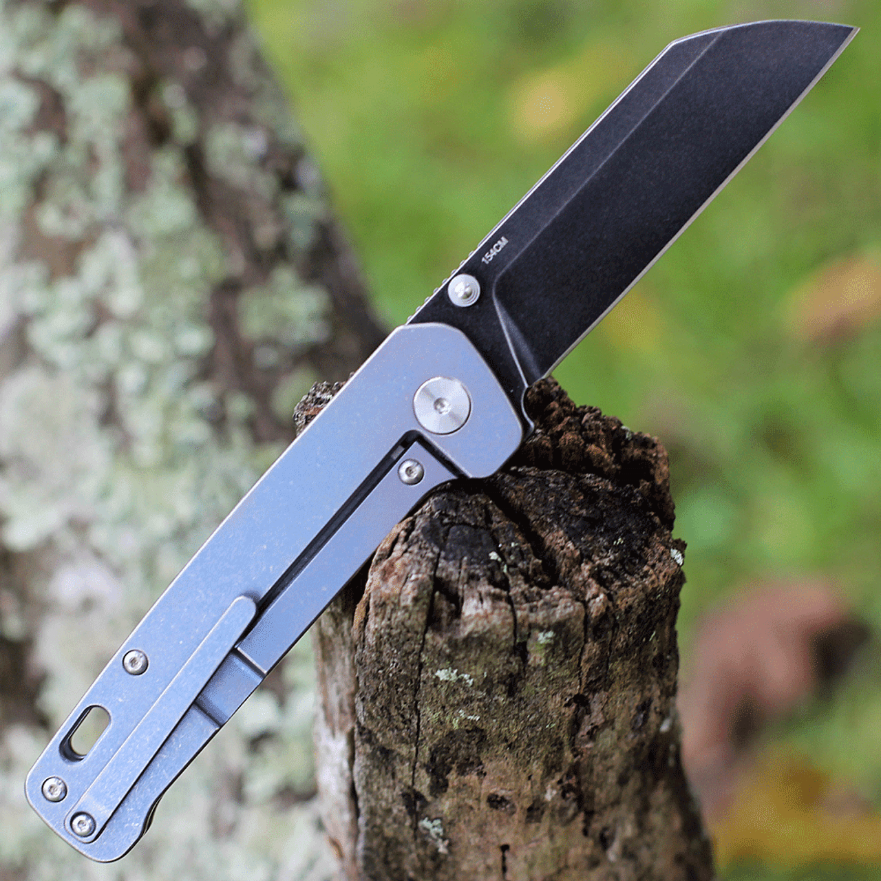 QSP Knife Penguin Frame Lock  (QS130S) 3.06" 154CM Black Stonewashed Sheepsfoot Plain Blade, Blue Titanium Stonewashed Handles