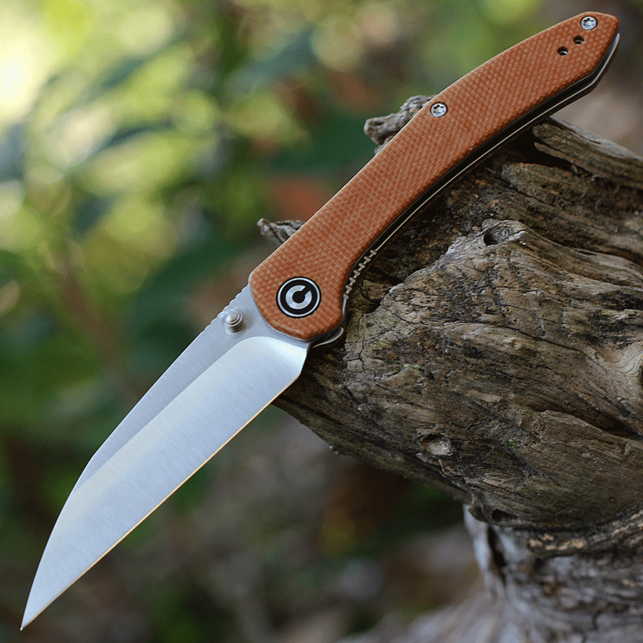 CIVIVI Hadros Folding Knife (C20004-2)- 3.35" Satin 10Cr15CoMoV Wharncliffe Blade, Brown Micarta Handle
