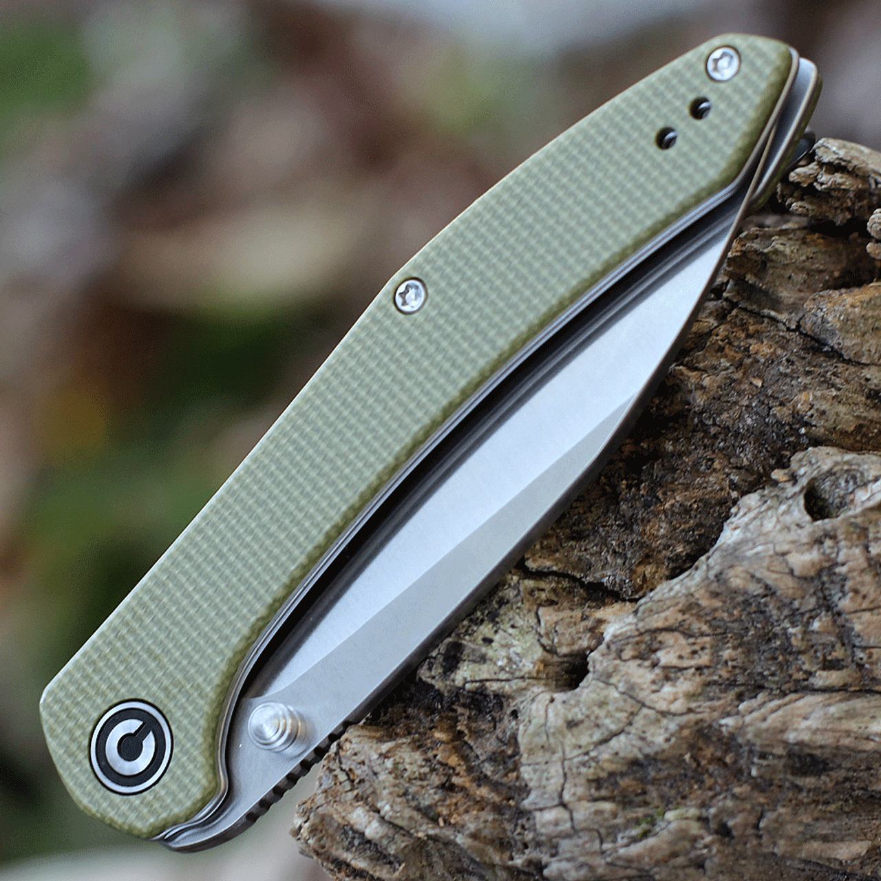 CIVIVI Hadros Folding Knife (C20004-3)- 3.35" Satin 10Cr15CoMoV Wharncliffe Blade, Olive Micarta Handle