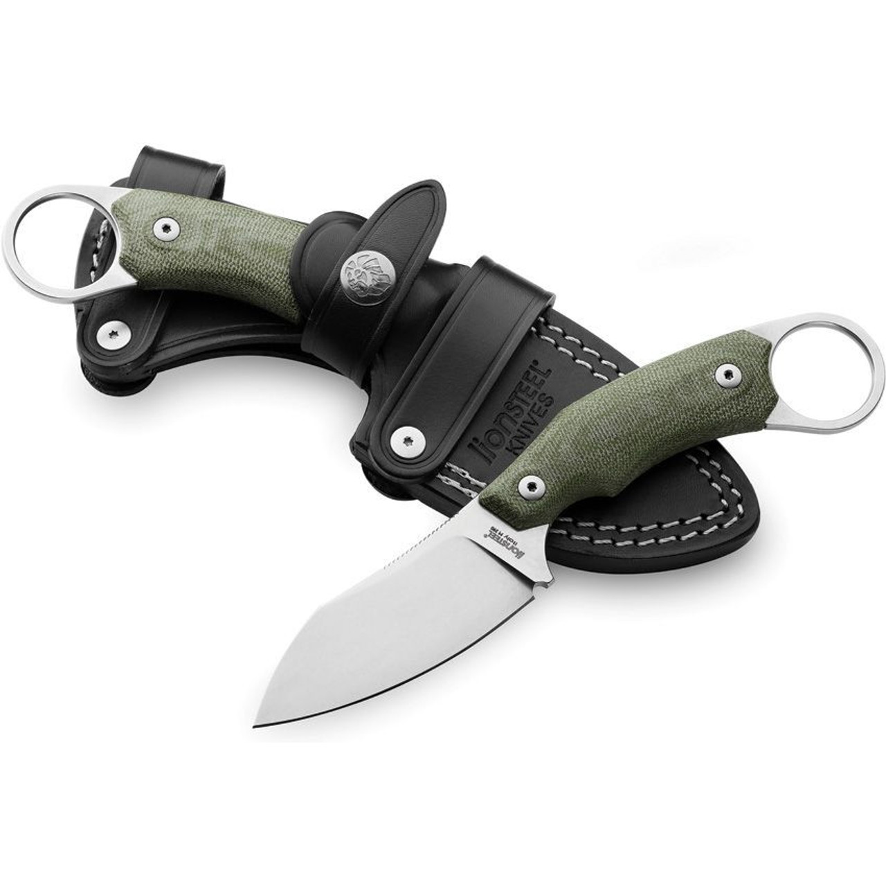 LionSteel H1 Fixed Blade Skinner 2.95" M390 Stonewashed Sheepsfoot Blade, Green Canvas Micarta Handle - H1 CVG