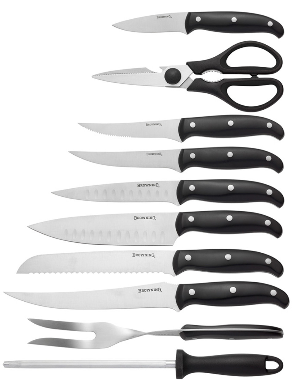 Browning Kitchen Cutlery Set (3220216) Black Pakkawood Handles, German Stainless Steel Blades