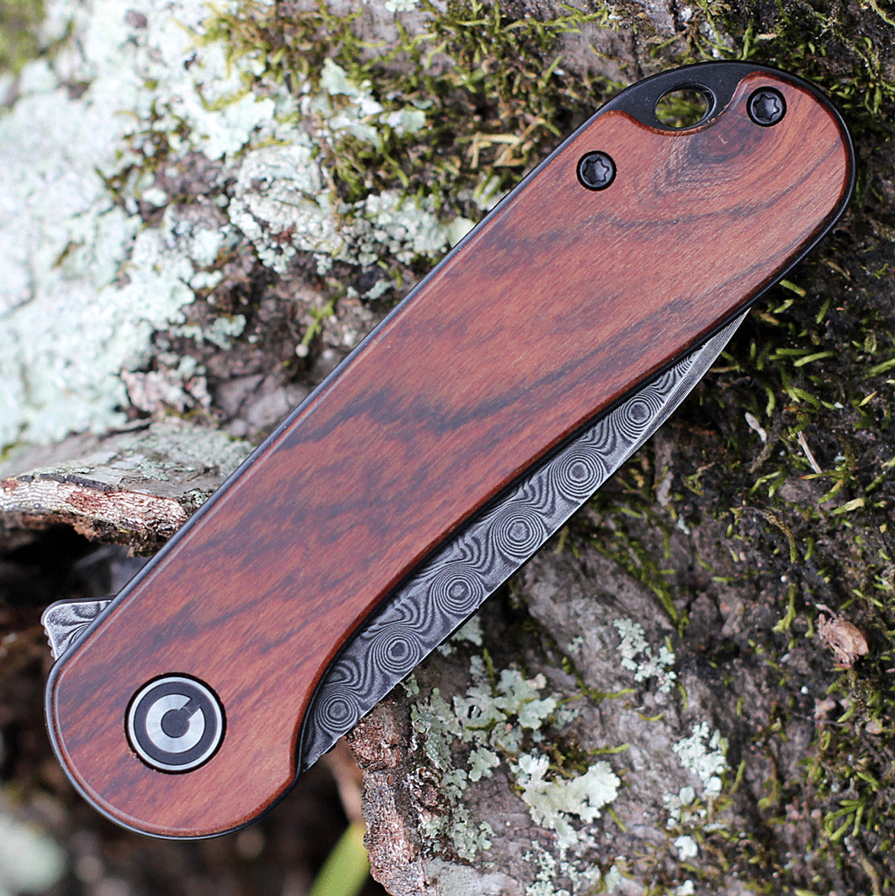 CIVIVI Elementum Folding Knife (C907DS-1)- 2.96" Damascus Drop Point Blade, Cuibourtia Wood Handles