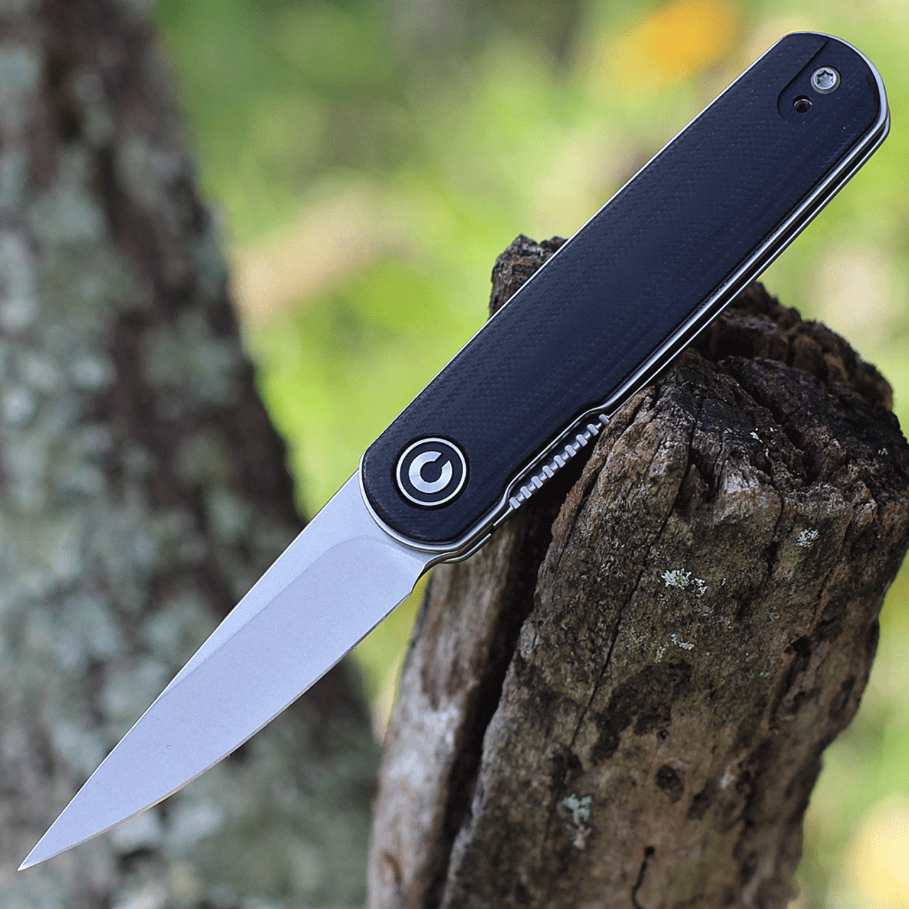 CIVIVI Lumi Folding Knife (C20024-3)- 2.56" Stonewashed 14C28N Drop Point Blade, Black G-10 Handle