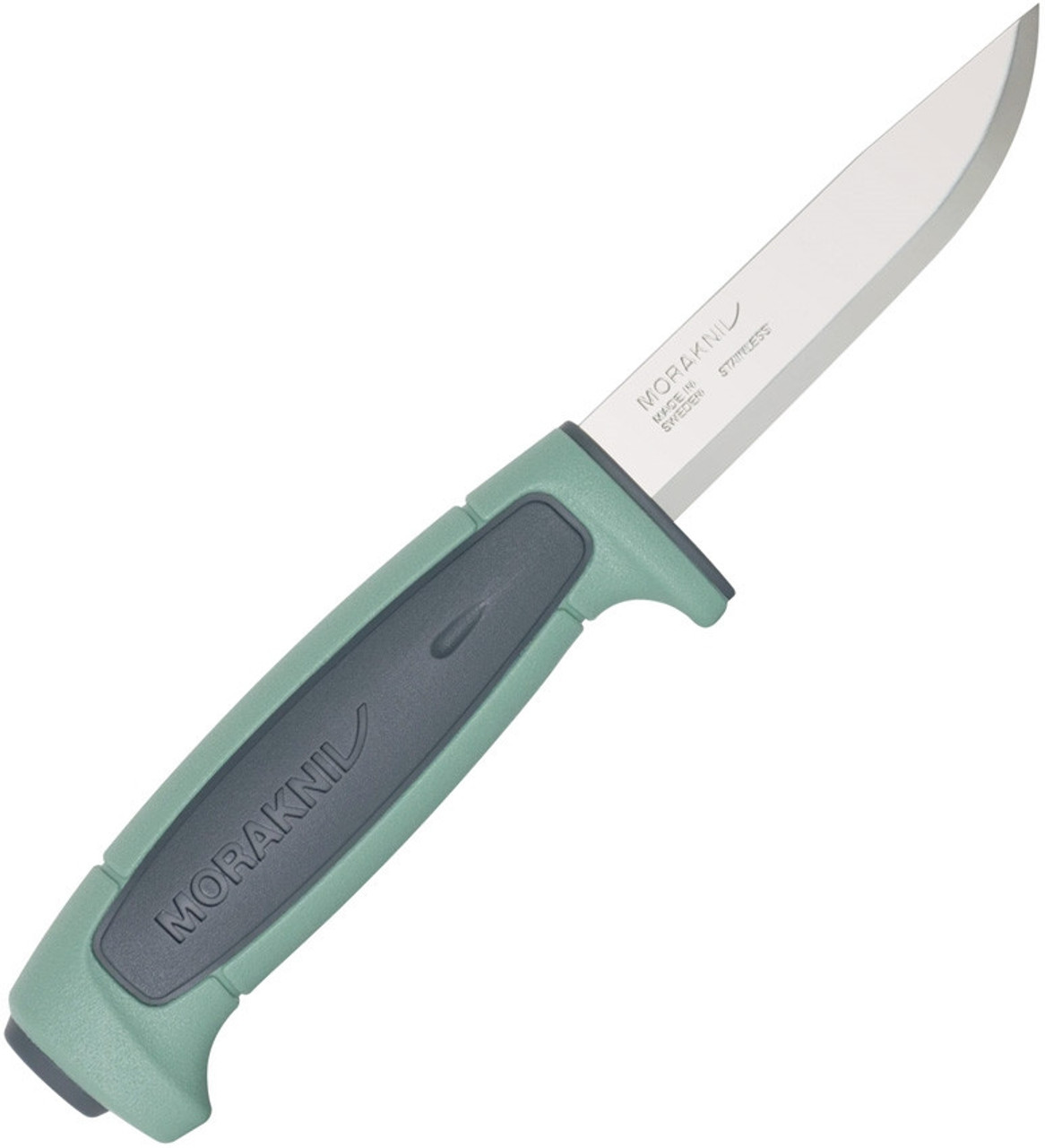Mora Basic 546 (FT02581) 3.5" Swedish Stainless Steel Satin Clip Point Plain Blade, Teal and Gray Polypropylene Handle, Polypropylene Belt Sheath