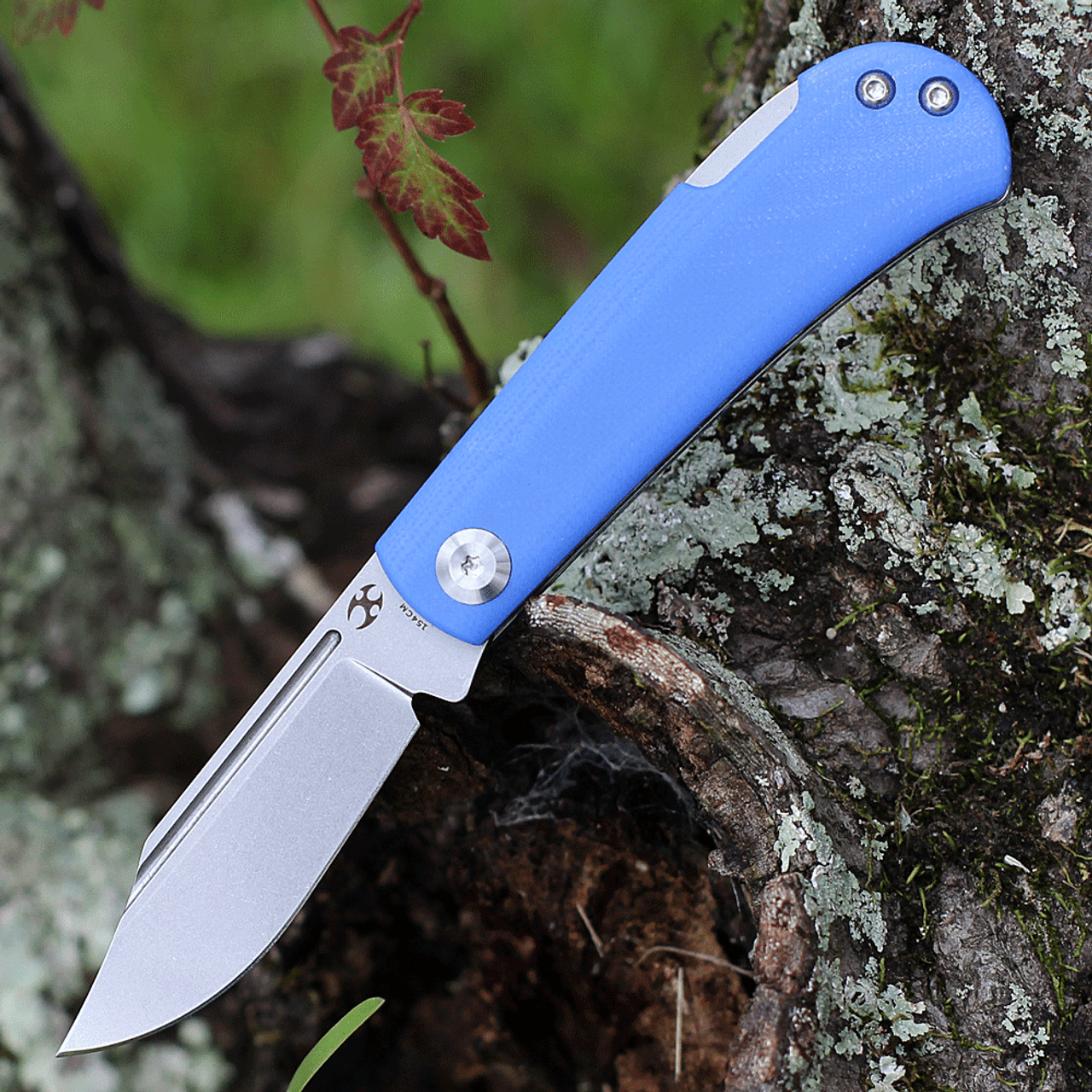 Kansept Knives Wedge (KT2026B7) - 2.9" 154CM Stonewashed Clip Point Plain Blade, Blue G-10 Handle