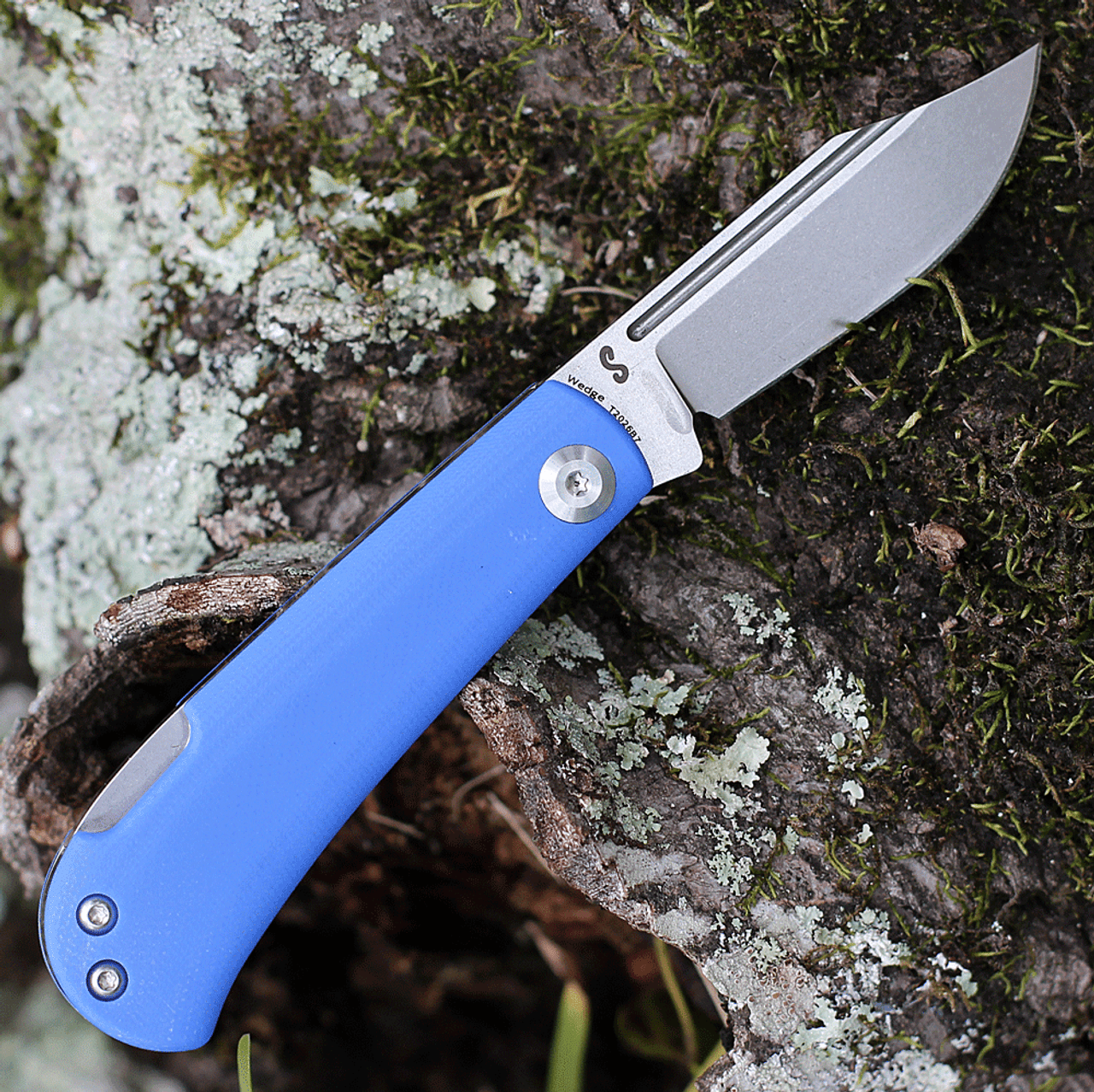 Kansept Knives Wedge (KT2026B7) - 2.9" 154CM Stonewashed Clip Point Plain Blade, Blue G-10 Handle