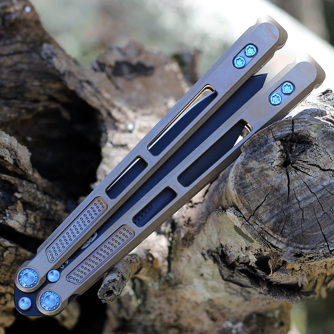 EOS Trident Balisong Bronze Ti (4.5" CPM S30V Black DLC)