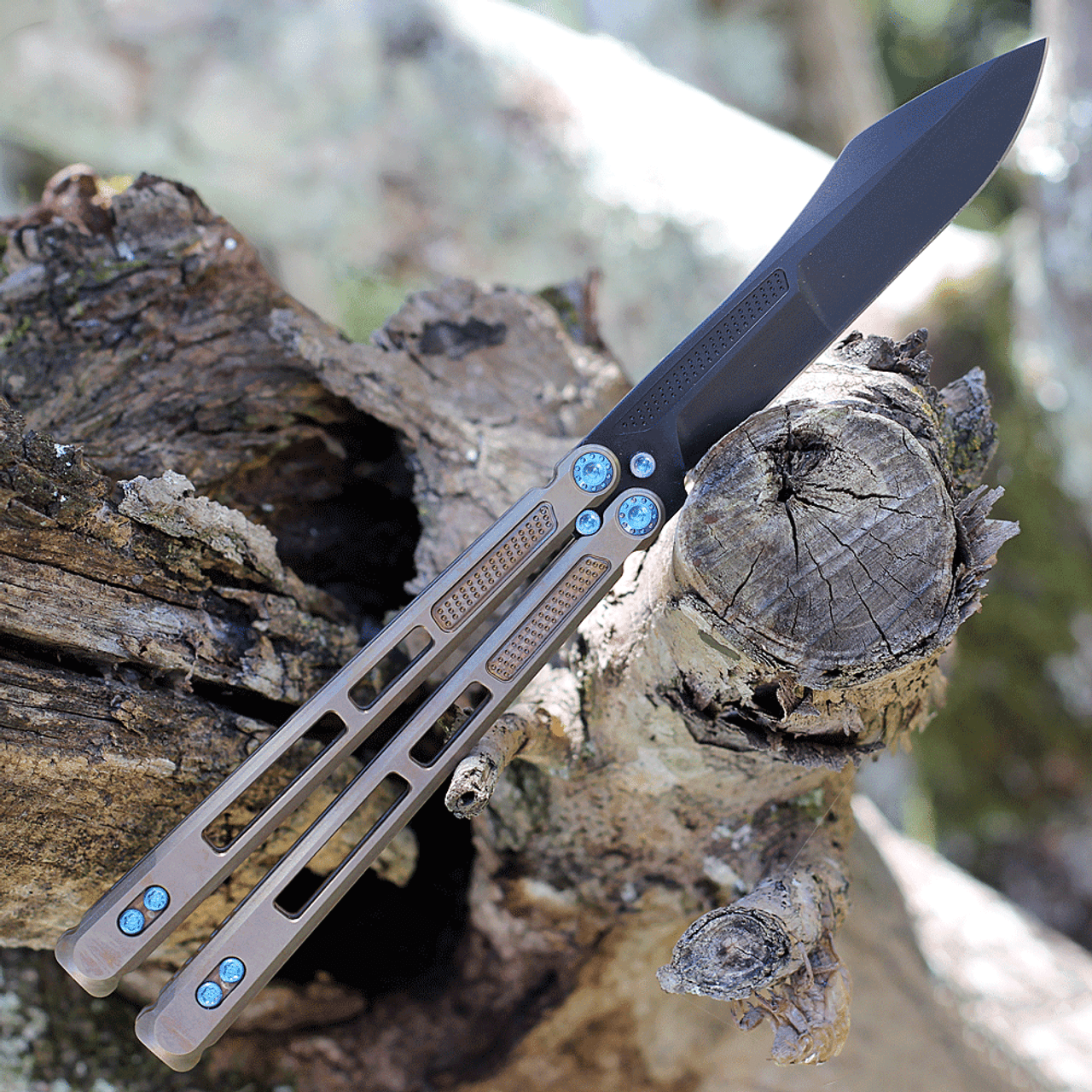 EOS Trident Balisong Bronze Ti (4.5" CPM S30V Black DLC)