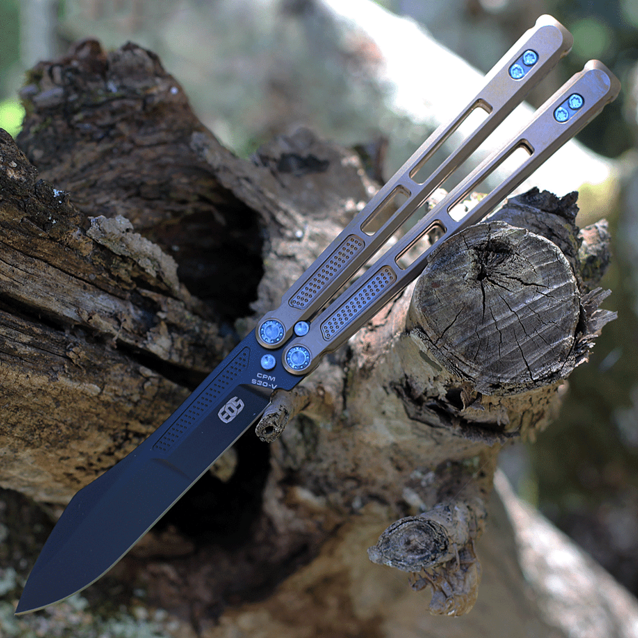 EOS Trident Balisong Bronze Ti (4.5" CPM S30V Black DLC)